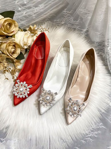 Women's Pumps Satin Crystal Chunky Heel Wedding Shoes #Milly03031412