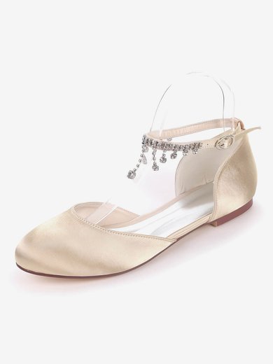 Women's Closed Toe Satin Crystal Flat Heel Wedding Shoes #Milly03031416