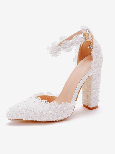 Women's Closed Toe PVC Buckle Chunky Heel Wedding Shoes #Milly03031422