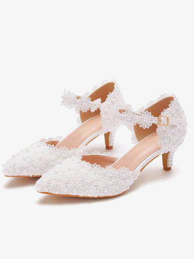 Women's Closed Toe PVC Buckle Kitten Heel Wedding Shoes #Milly03031424