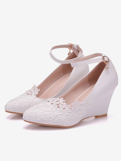 Women's Closed Toe PVC Buckle Wedge Heel Wedding Shoes #Milly03031431