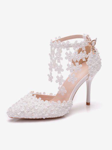 Women's Closed Toe PVC Buckle Stiletto Heel Wedding Shoes #Milly03031432