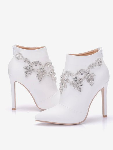 Women's Closed Toe PVC Zipper Stiletto Heel Wedding Shoes #Milly03031436