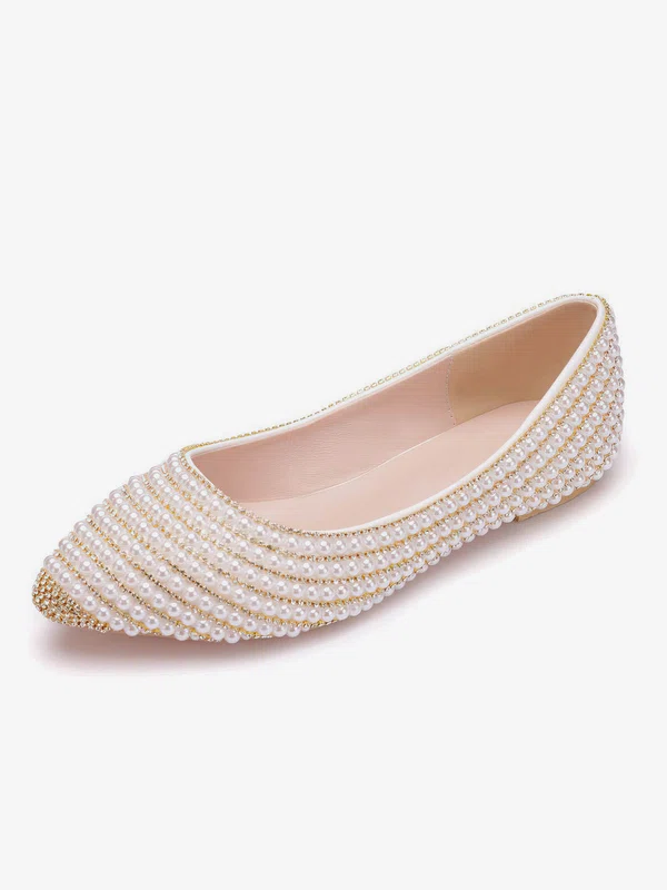 Women's Pumps PVC Pearl Flat Heel Wedding Shoes #Milly03031441