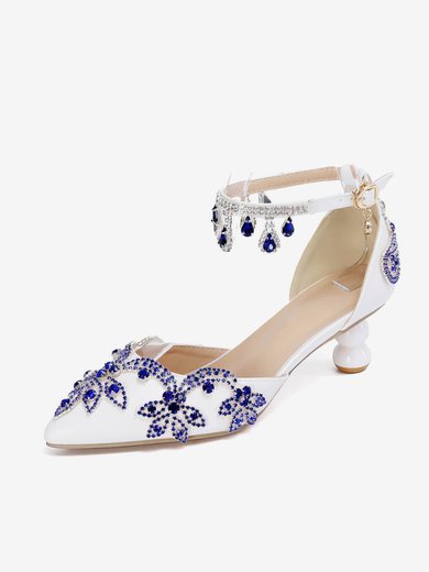 Women's Closed Toe PVC Rhinestone Kitten Heel Wedding Shoes #Milly03031448