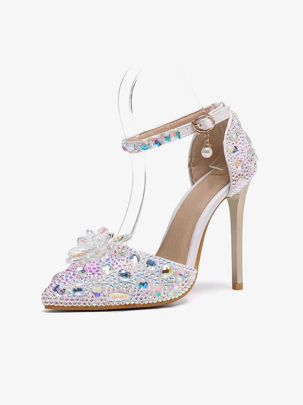 Women's Closed Toe PVC Rhinestone Stiletto Heel Wedding Shoes #Milly03031453