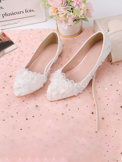 Women's Pumps PVC Flower Flat Heel Wedding Shoes #Milly03031458
