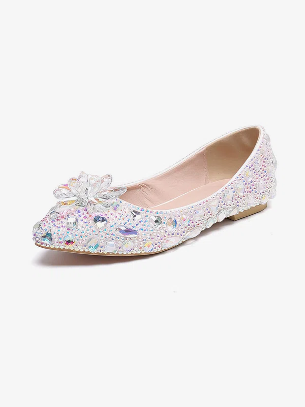 Women's Pumps PVC Rhinestone Flat Heel Wedding Shoes #Milly03031466