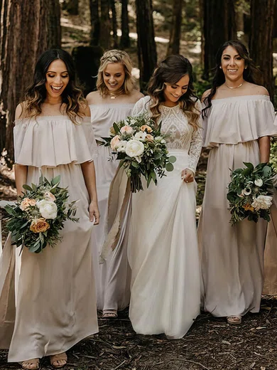 A-line Off-the-shoulder Chiffon Floor-length Bridesmaid Dresses #Milly01013938