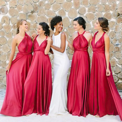 A-line V-neck Silk-like Satin Sweep Train Sashes / Ribbons Bridesmaid Dresses #Milly01013966