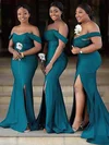 Sheath/Column Off-the-shoulder Stretch Crepe Sweep Train Split Front Bridesmaid Dresses #Milly01013971