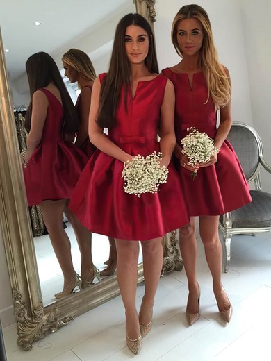 A-line Scoop Neck Satin Knee-length Bow Bridesmaid Dresses #Milly01013979