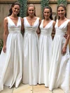 A-line V-neck Silk-like Satin Sweep Train Bridesmaid Dresses #Milly01013981