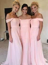 A-line Off-the-shoulder Chiffon Sweep Train Split Front Bridesmaid Dresses #Milly01013986