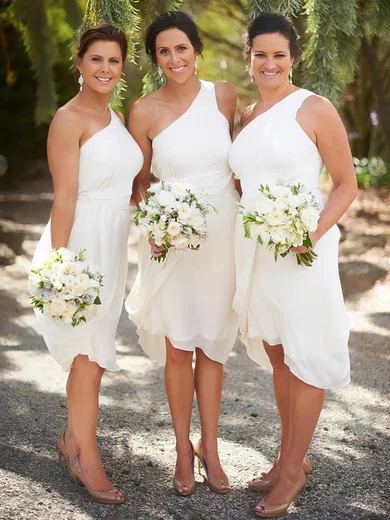 A-line One Shoulder Chiffon Knee-length Bridesmaid Dresses #Milly01013994