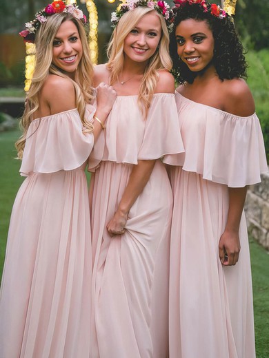 A-line Off-the-shoulder Chiffon Sweep Train Bridesmaid Dresses #Milly01014002