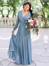 A-line V-neck Chiffon Floor-length Bridesmaid Dresses #Milly01014004