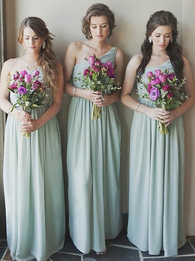 A-line One Shoulder Chiffon Floor-length Ruffles Bridesmaid Dresses #Milly01014005