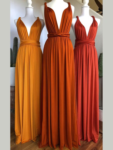 A-line V-neck Silk-like Satin Sweep Train Bridesmaid Dresses #Milly01014020