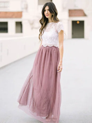 A-line Scoop Neck Tulle Floor-length Appliques Lace Bridesmaid Dresses #Milly01014032