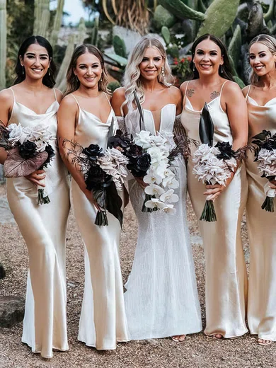 Trumpet/Mermaid Cowl Neck Silk-like Satin Floor-length Bridesmaid Dresses #Milly01014034