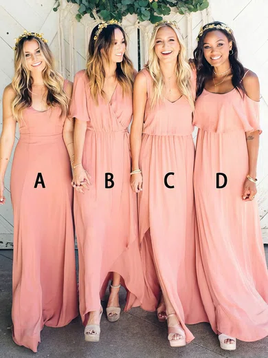 A-line V-neck Chiffon Floor-length Split Front Bridesmaid Dresses #Milly01014053