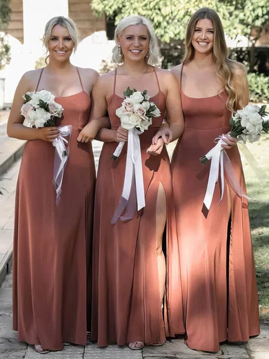 A-line Square Neckline Chiffon Floor-length Split Front Bridesmaid Dresses #Milly01014059