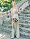 A-line V-neck Silk-like Satin Floor-length Bridesmaid Dresses #Milly01014075