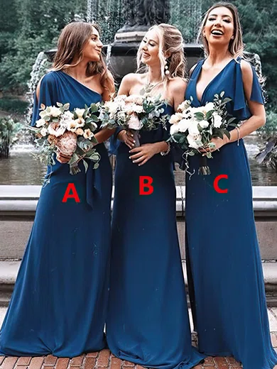 Sheath/Column Off-the-shoulder Chiffon Sweep Train Bow Bridesmaid Dresses #Milly01014087