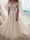 Ball Gown Illusion Tulle Sweep Train Wedding Dresses With Appliques Lace #Milly00023968
