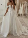 A-line Off-the-shoulder Glitter Sweep Train Appliques Lace Wedding Dresses #Milly00023973