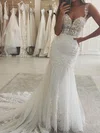 Trumpet/Mermaid Sweetheart Tulle Sweep Train Appliques Lace Wedding Dresses #Milly00023976