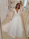 A-line V-neck Chiffon Sweep Train Wedding Dresses With Appliques Lace #Milly00023981