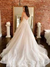Ball Gown V-neck Tulle Court Train Wedding Dresses With Appliques Lace #Milly00023982