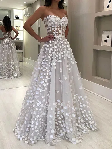 Ball Gown/Princess Sweetheart Tulle Floor-length Wedding Dresses With Appliques Lace #Milly00023983