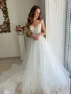 Ball Gown Illusion Tulle Sweep Train Wedding Dresses With Appliques Lace #Milly00023985