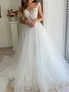 Ball Gown Illusion Tulle Sweep Train Wedding Dresses With Appliques Lace #Milly00023985