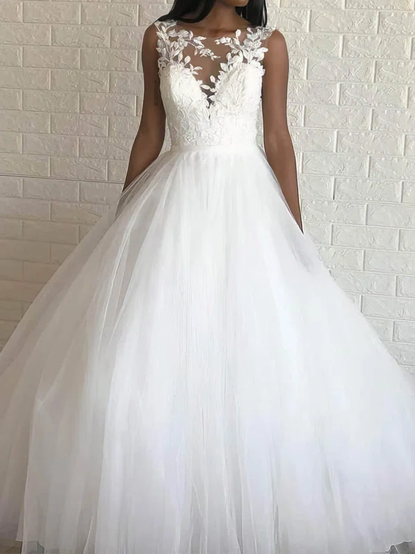 Ball Gown/Princess Illusion Tulle Sweep Train Wedding Dresses With Appliques Lace #Milly00023988