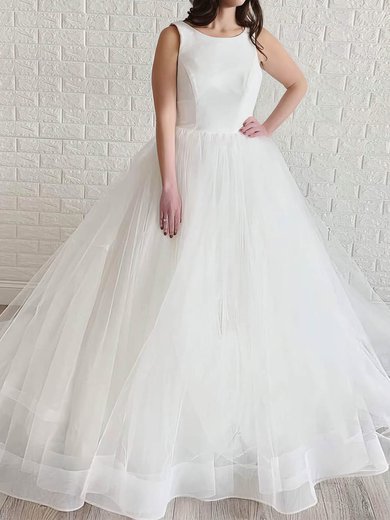 Ball Gown/Princess Scoop Neck Tulle Court Train Wedding Dresses #Milly00023993