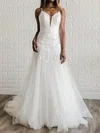 Ball Gown/Princess V-neck Tulle Sweep Train Wedding Dresses With Appliques Lace #Milly00023995