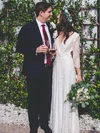 A-line V-neck Lace Floor-length Wedding Dresses #Milly00024002