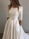 Ball Gown Scoop Neck Satin Court Train Wedding Dresses With Pockets #Milly00024005