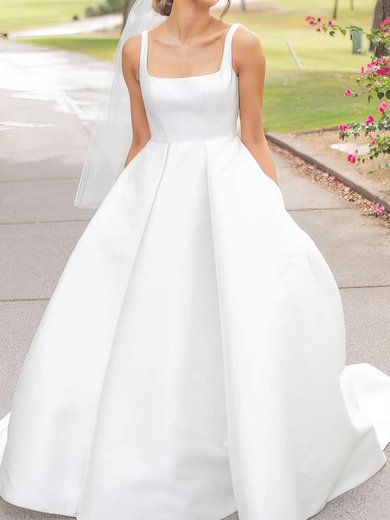 Ball Gown/Princess Square Neckline Satin Sweep Train Wedding Dresses With Pockets #Milly00024006