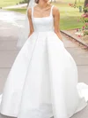 Ball Gown/Princess Square Neckline Satin Sweep Train Wedding Dresses With Pockets #Milly00024006