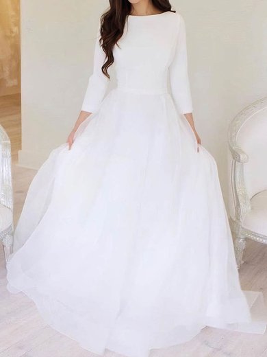 Ball Gown/Princess Scoop Neck Tulle Sweep Train Wedding Dresses #Milly00024016