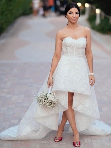 A-line Sweetheart Lace Asymmetrical Wedding Dresses #Milly00024018