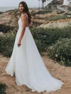 Ball Gown V-neck Tulle Sweep Train Wedding Dresses With Appliques Lace #Milly00024030