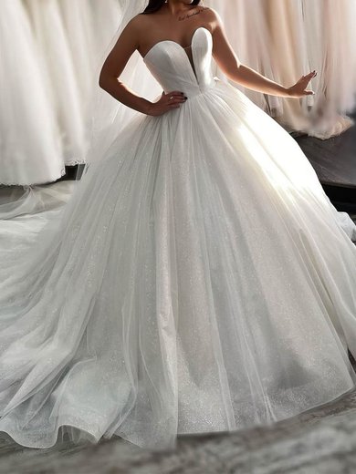 Ball Gown/Princess V-neck Glitter Court Train Wedding Dresses #Milly00024034