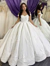 Ball Gown Off-the-shoulder Satin Court Train Wedding Dresses With Appliques Lace #Milly00024038