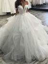 Ball Gown/Princess Off-the-shoulder Tulle Court Train Wedding Dresses With Cascading Ruffles #Milly00024040